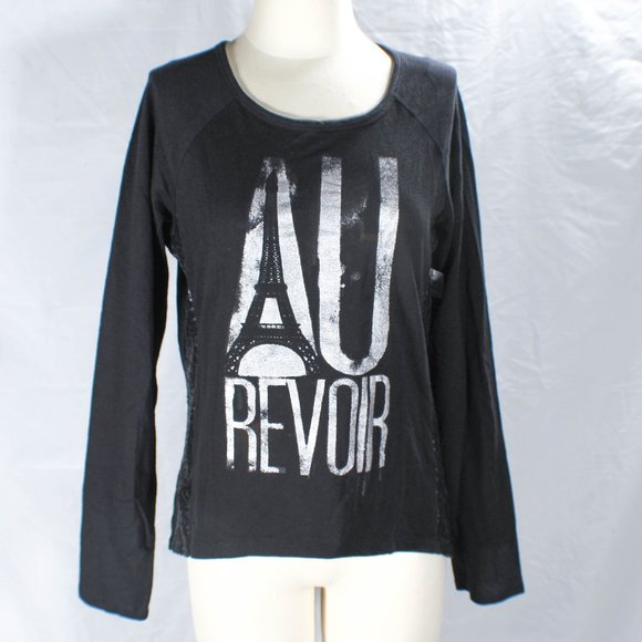 NWT Parisan Goth Black Sequin Graphic Long Sleeve Top Size XL JRS - Picture 1 of 6